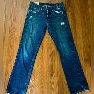Men’s Blue Jeans. Abercrombie & Fitch size W31 L32. Dark wash with some rips.